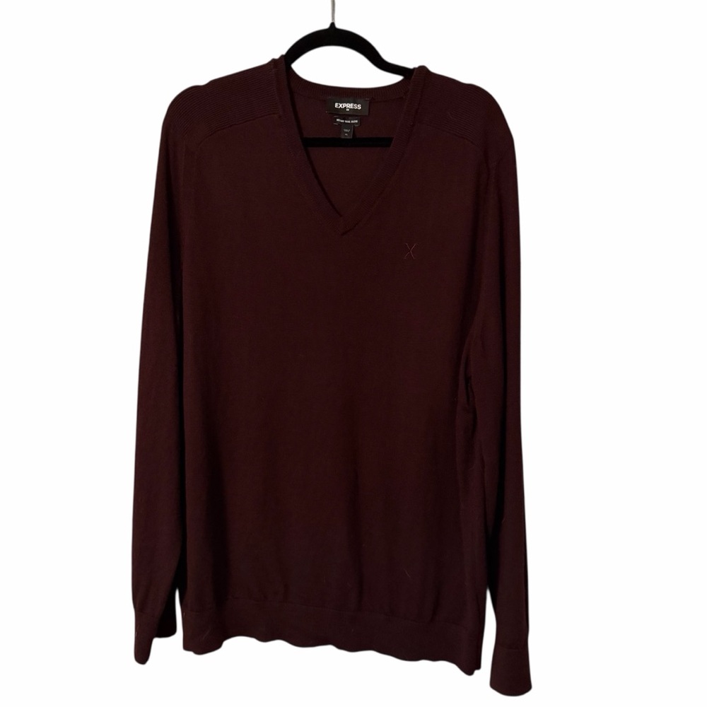 Express Deep Red Merino Wool Blend V-Neck Sweater Men’s Size XL Extra Large